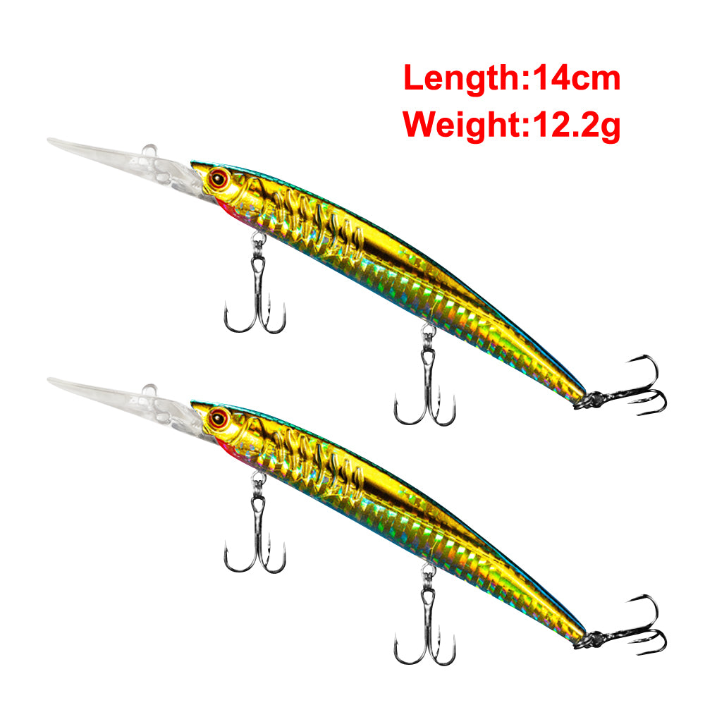 2x Quality Minnow Lure Fishing Hook Tackle 14cm/12g