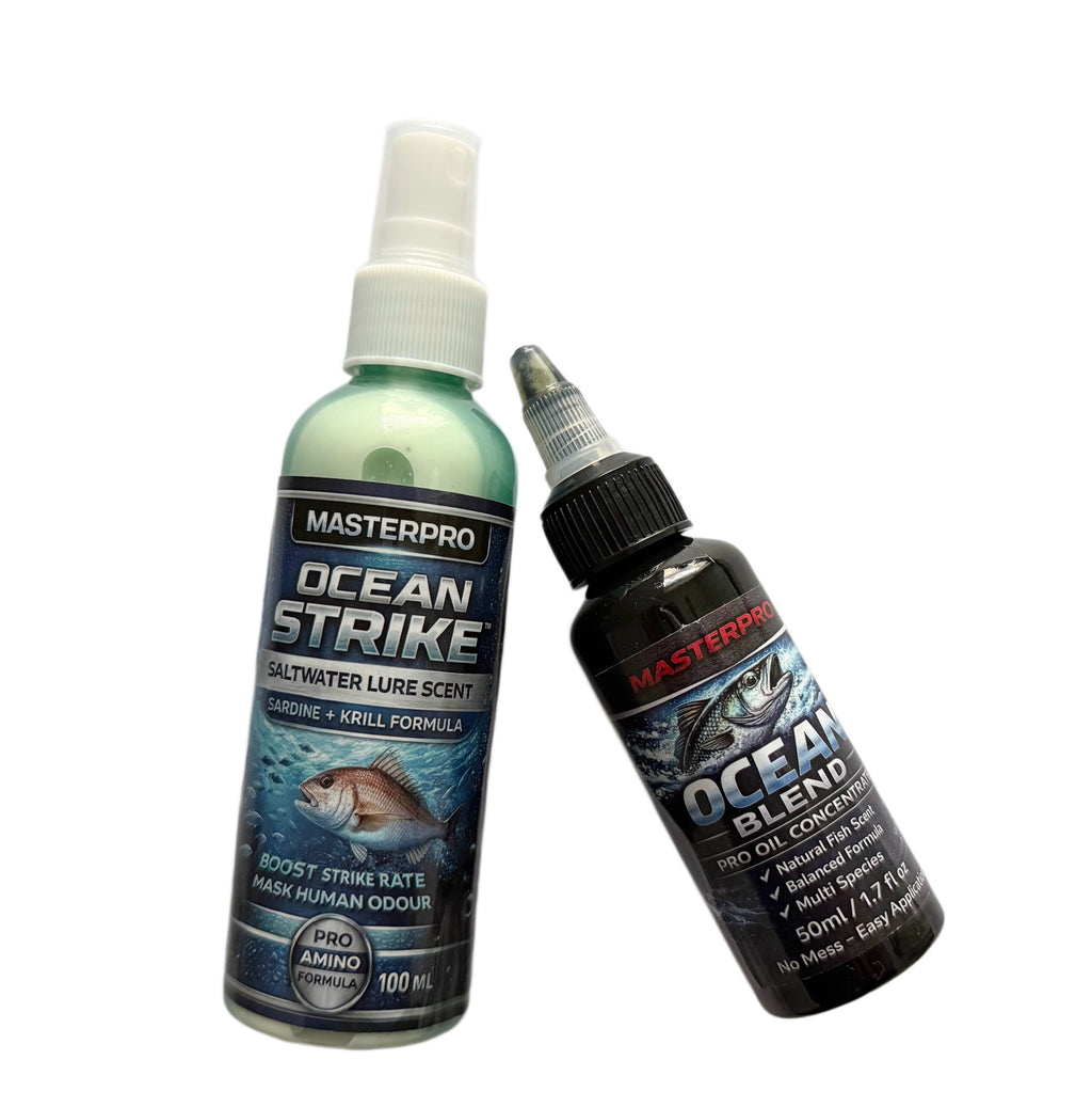 MASTERPRO Ocean Strike System Spray + Oil Combo Saltwater Lure Scent Fishing Attractant Australian Waters