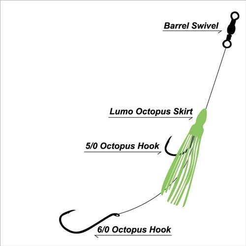 3 X Masterpro Reef & Snapper Running Lumo Fishing Skirt Rigs Double Octopus  Hooks