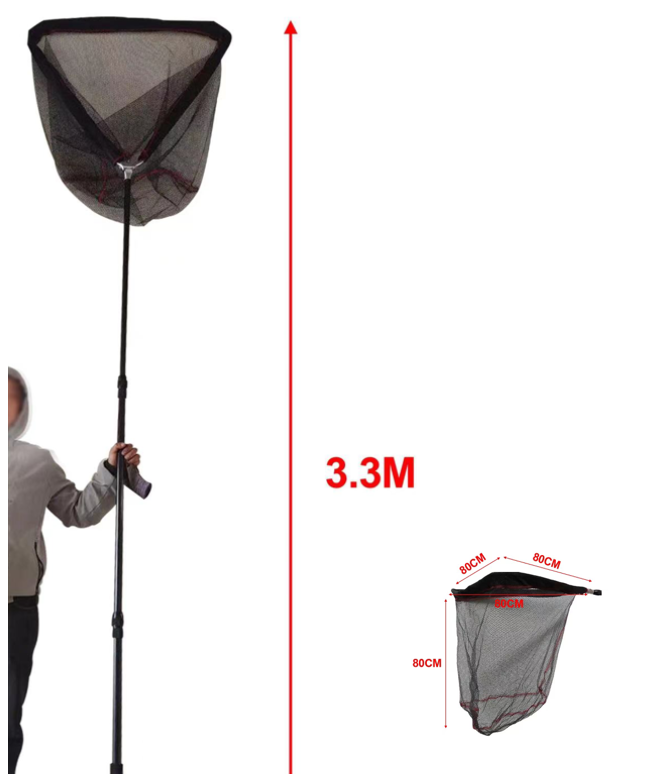 High-quality Strong 3 section Telescopic Large Landing Net with Nylon  Coating