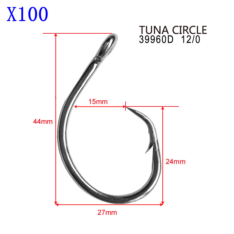 100/1000X Chemically Sharpened Tuna Circle Hooks Size 12/0 Fishing
