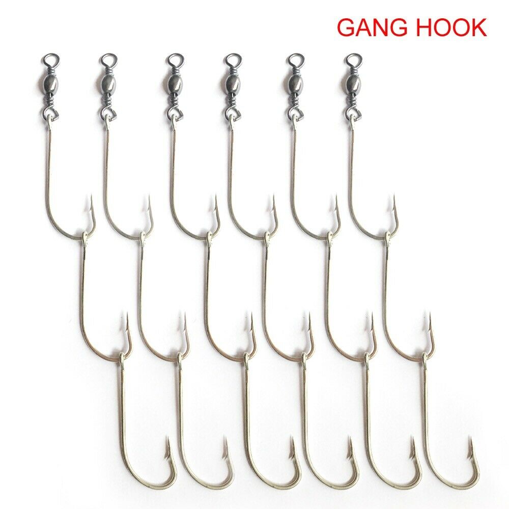 Pre-rigged Gang Hooks 12 Sets Size 1# Fishing Tackle