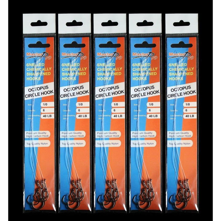 5 Packs Of 6 Masterpro Pre Tied / Snelled Octopus Circle Hooks Size 1/0-4/0 Fishing Tackle