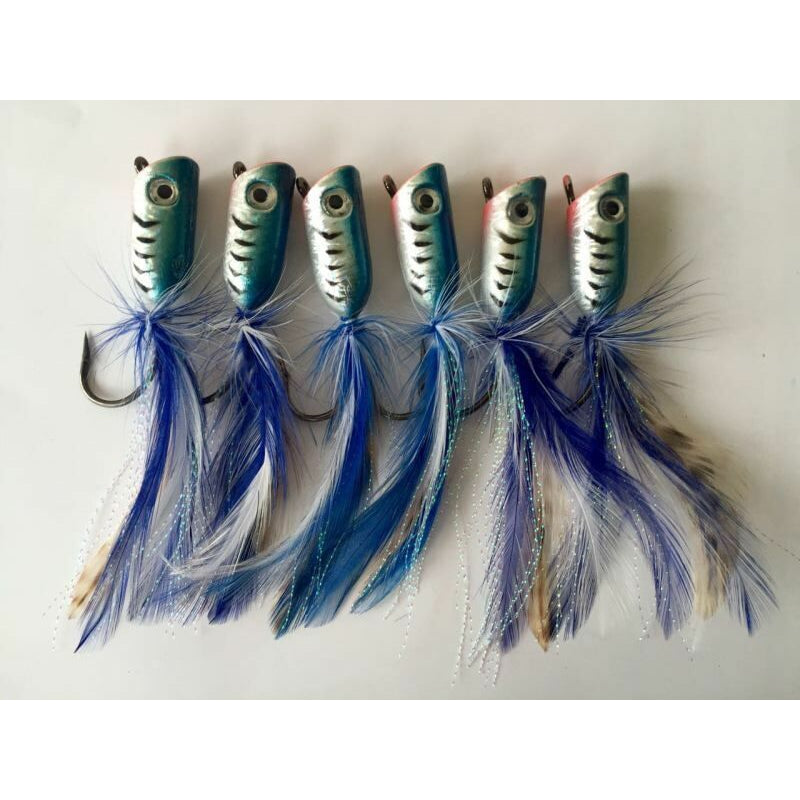 6 X Huge Surf Poppers Lure Blue With 3D Eyes Fishing Tackle