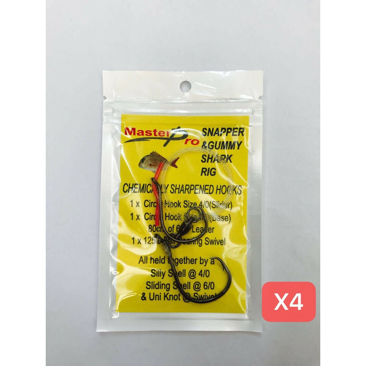 4 X Adjustable Snapper & Gummy Shark Sliding Rigs With 4/0 & 6/0 Circle Hook Fishing Tackle