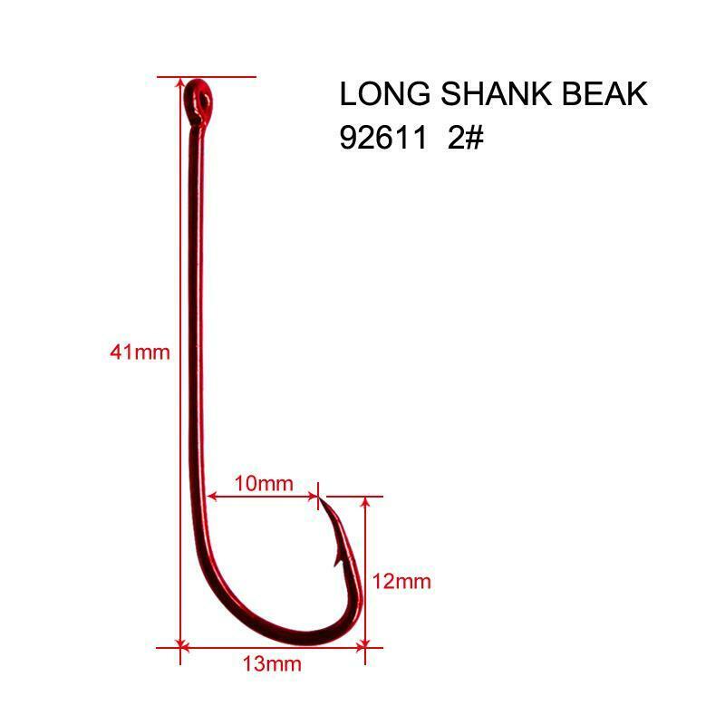 100xQuality Long Shank 2# RED Hooks Fishing Tackle | Bait Tackle