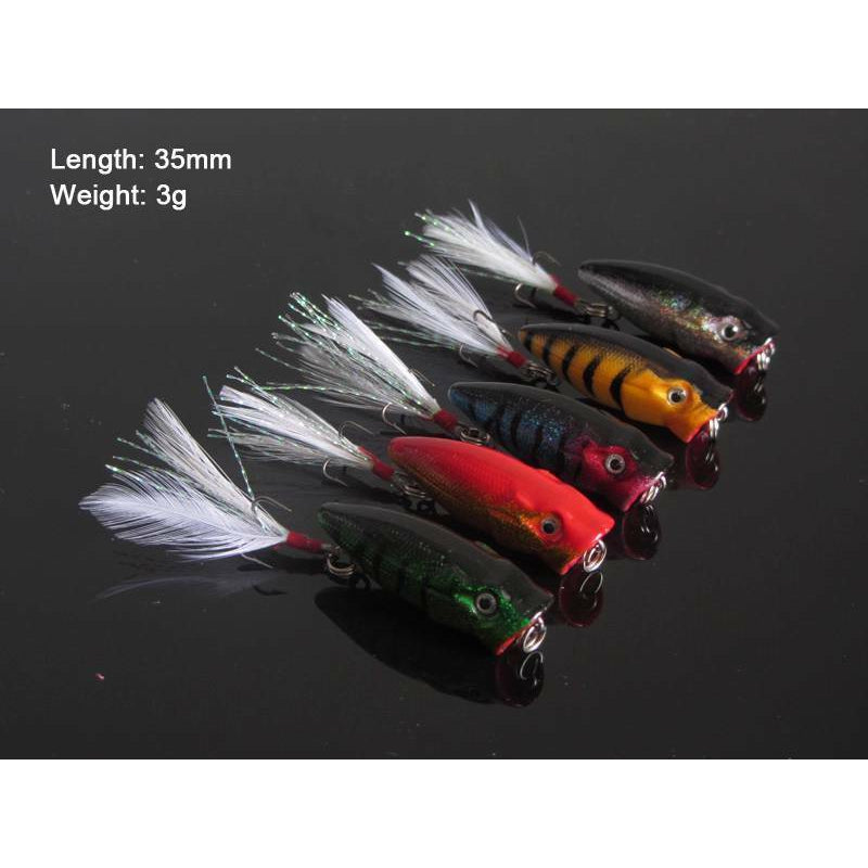 5 X Fishing Transparent Small Size Popper Lures Great For Bream