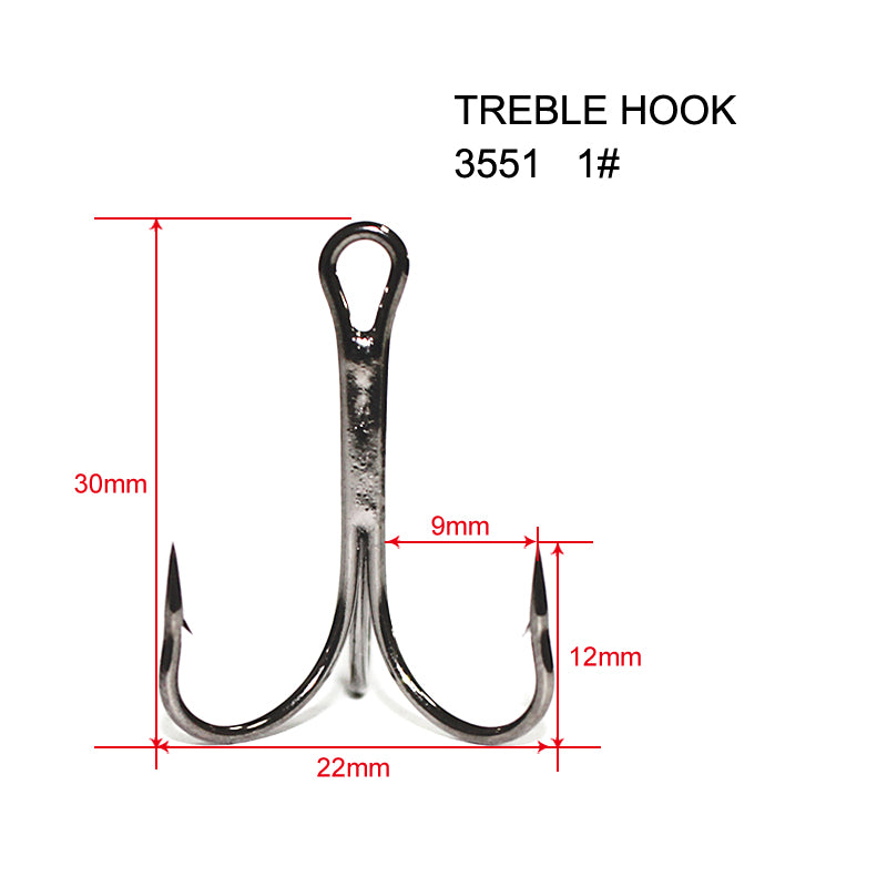 60 x Quality Chemically Sharpened Treble Hook Size 1# Fishing Tackle