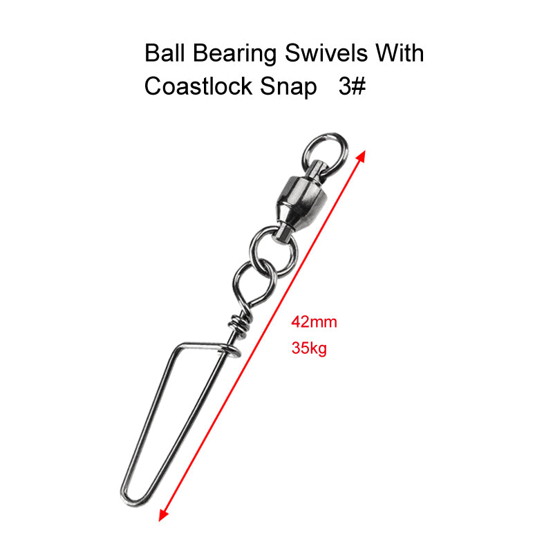 20 X Size 3# Ball Bearing Swivels with Coastlock Snap Fishing