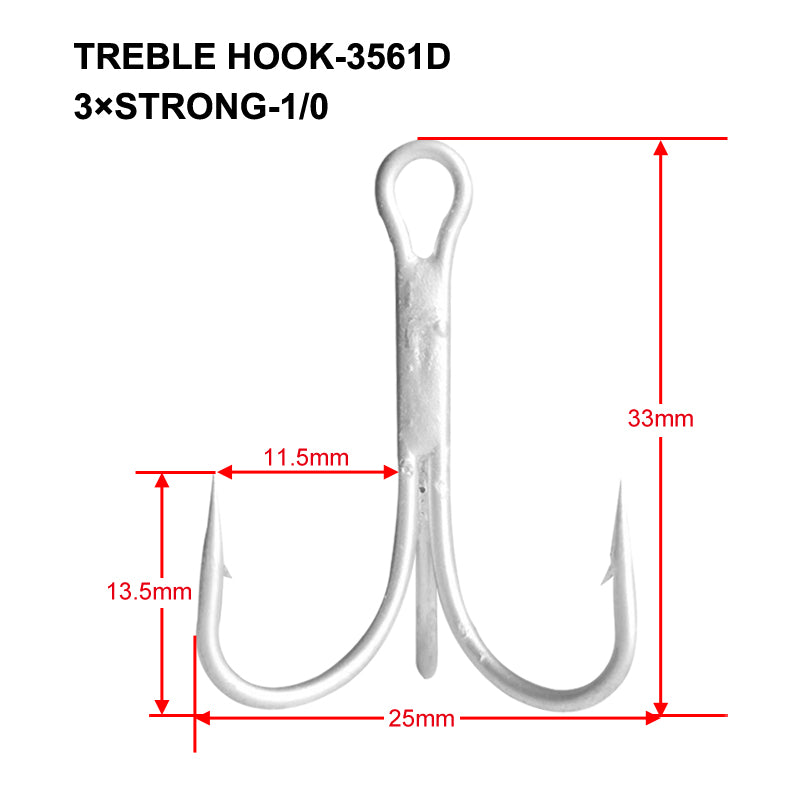 3 Times' Stronger Treble Hook with PS Steel finishing 4 different sizes