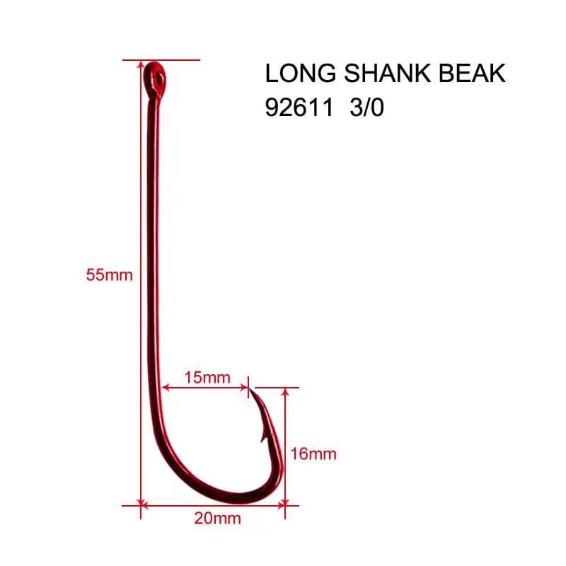 90 pcs Quality Long Shank 3/0 RED Hooks Fishing Tackle