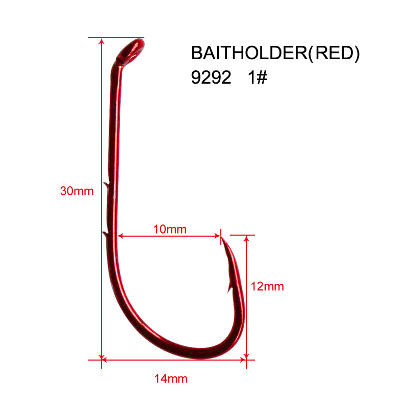 100xChemically Sharpened Baitholder Hooks 1# Red Fishing Tackle