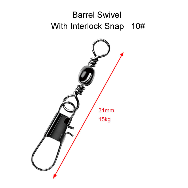 50 x Barrel Swivels+InterlockSnap Size 10# Fishing Tackle