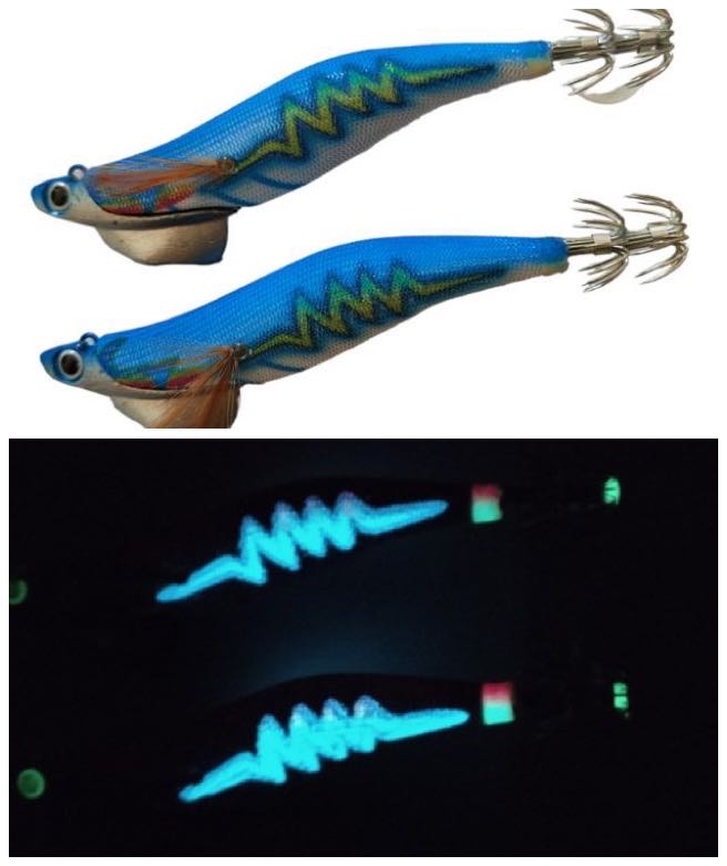 2pcs Squid Jigs Shrimp jig Luminous body Glow in Dark 3.0, 3.5 BLUE
