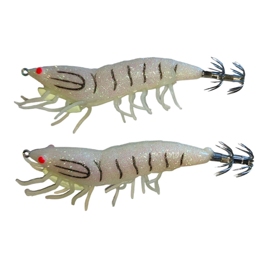 2 x Shrimp Fishing Lures Luminous Leg Squid Jigs 3.5 White