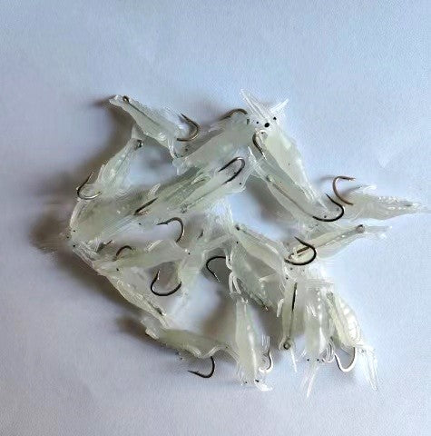 azuna fishing lures Azuna 20pcs Soft Plastic Luminous mini Shrimp Fishing Lure with hooks 40mm