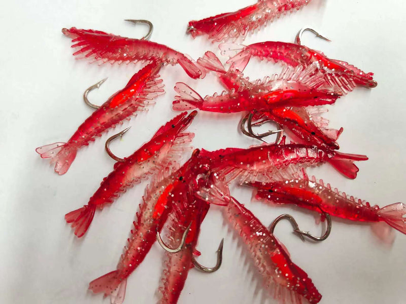 12pcs (4pks) Small Shrimp Fishing Lure with hooks 65mm 3g Red - Bait Tackle Direct