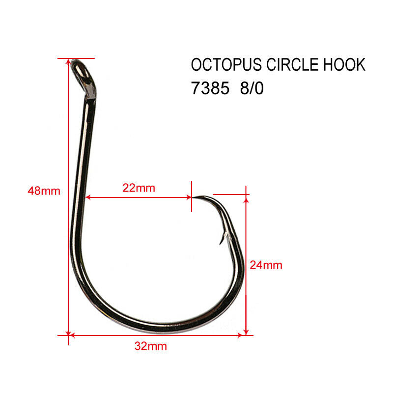 500 x #8/0 Chemically Sharpened Octopus Circle Hooks Fishing Tackle