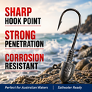 MasterPro 50PCS Jig Head Value Pack – 5 Popular Sizes | Bonus Tackle Box | Australian Waters Ready