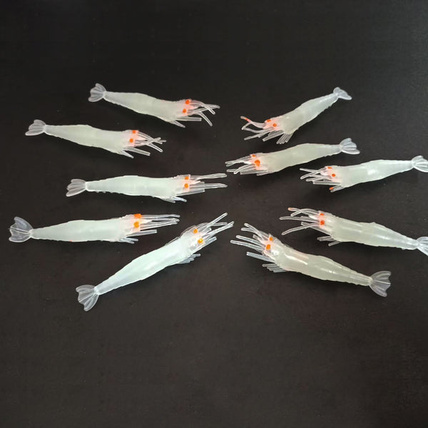 MASTERPRO 🦐 10pcs Lumo Prawn Soft Plastics – 9cm | 6g – Glow Shrimp Bait for Saltwater Fishing Tackle Hooks