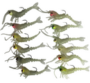 MASTERPRO Lumo Shrimp 12pcs + Jig Heads – 7cm / 8.5g – Glow Soft Prawn Fishing Tackle Lure Set