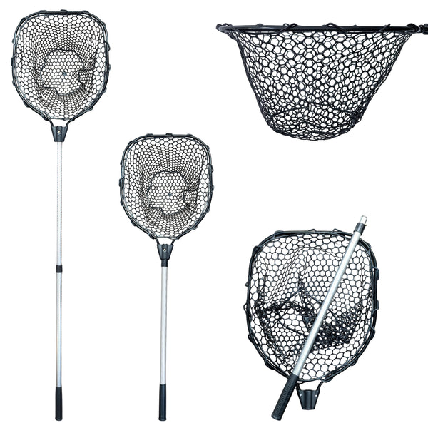 MasterPro Fishing Rubber Landing Net – 1.2m Telescopic Handle, Hook-Proof Soft Mesh, Fish-Friendly, For Australian Waters