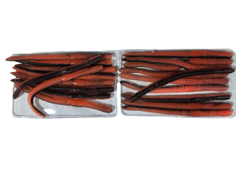 MasterPro 20pcs 12cm Red-Black Soft Plastic Worms + Bonus 10 Jigheads – Fishing Lure Combo for Bream, Flathead, Bass – Salt & Freshwater - Bait Tackle Direct