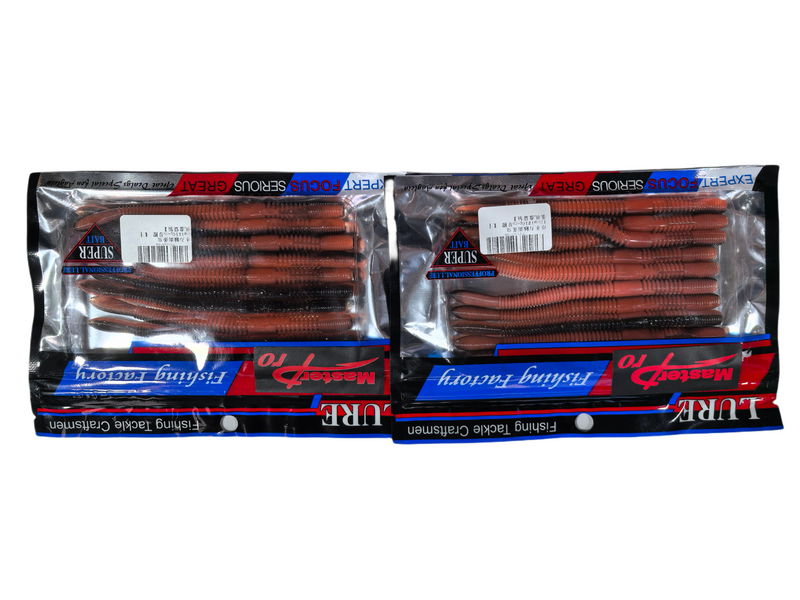 MasterPro 20pcs 12cm Red-Black Soft Plastic Worms + Bonus 10 Jigheads – Fishing Lure Combo for Bream, Flathead, Bass – Salt & Freshwater - Bait Tackle Direct