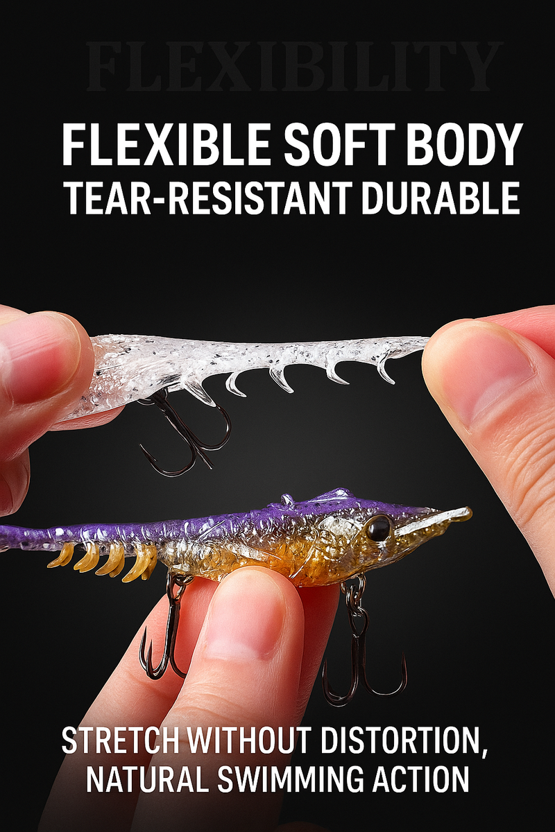 MasterPro Fishing WEIHE Realistic Shrimp Soft Lures – 6 Pack (3 Colors, 10.5cm, 11g)Tackle Hooks