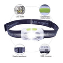 2X Rechargeable LED Headlamp 200 Lumens | Motion Sensor | Lightweight 45g | Type-C | Camping Fishing Hiking