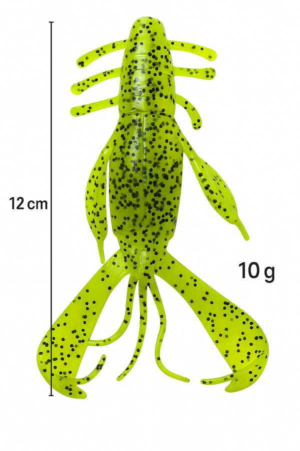 MasterPro Craw Blaster 12cm / 10g Soft Plastic Lure – Chartreuse Black Flake (2 Bags, 8pcs + 5 Jigheads) - Bait Tackle Direct