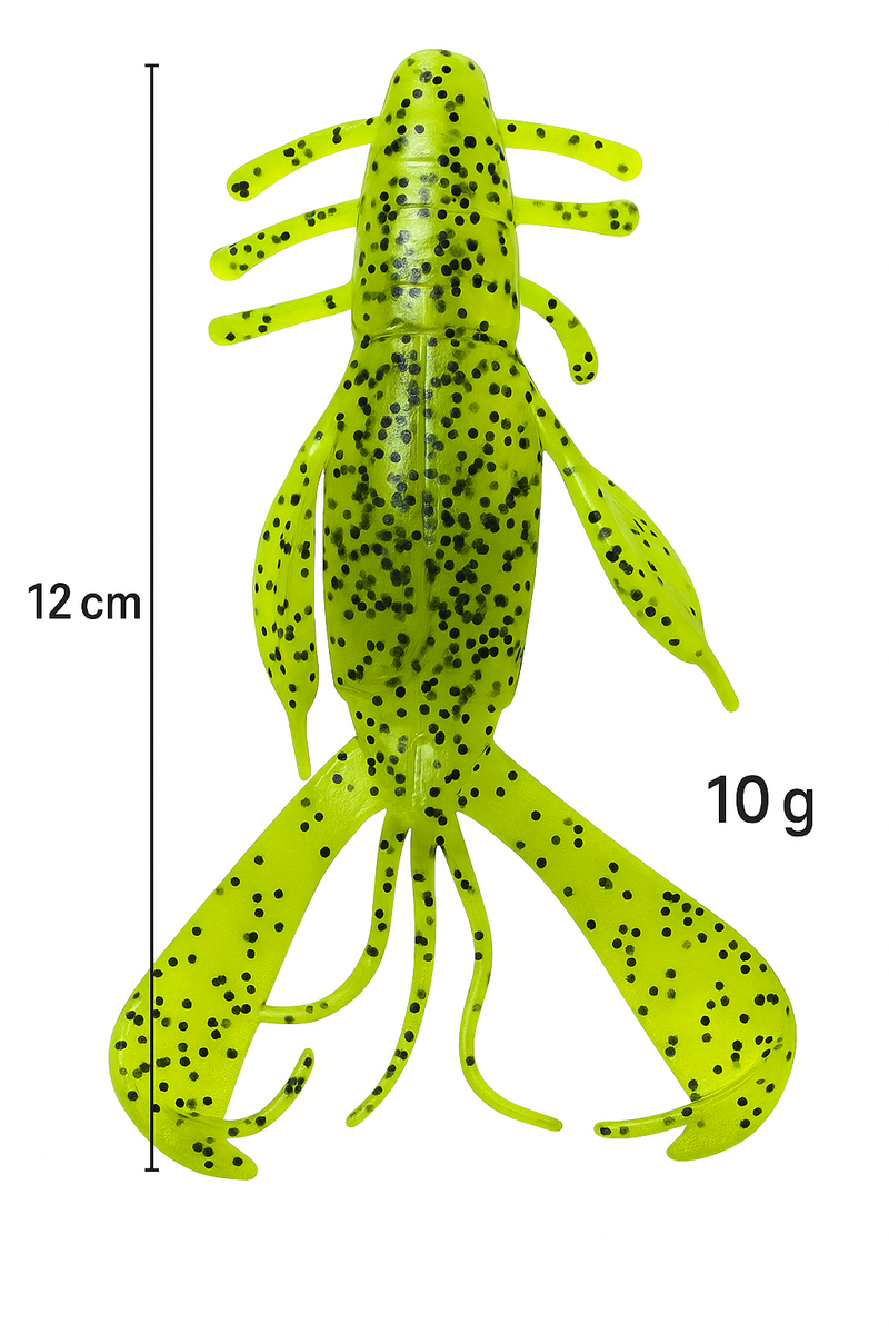 MasterPro Craw Blaster 12cm / 10g Soft Plastic Lure – Chartreuse Black Flake (2 Bags, 8pcs + 5 Jigheads) - Bait Tackle Direct