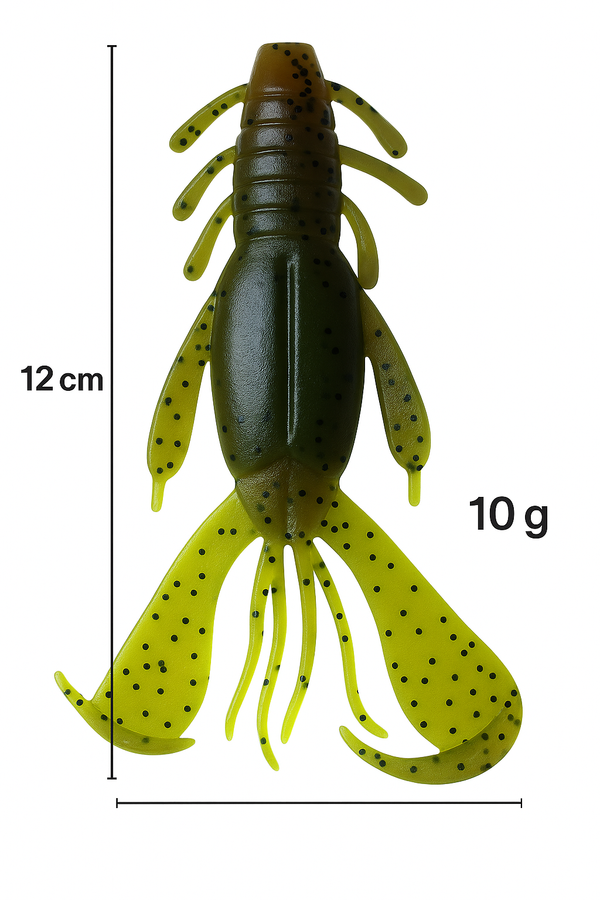 MasterPro Craw Blaster 12cm / 10g Soft Plastic Lure – Green Pumpkin Black Flake (2 Bags, 8pcs + 5 Jigheads) - Bait Tackle Direct