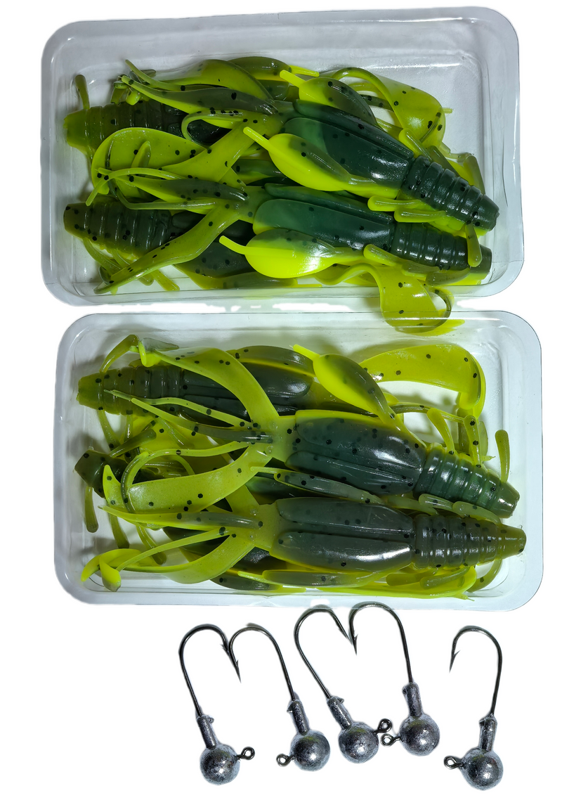 MasterPro Craw Blaster 12cm / 10g Soft Plastic Lure – Green Pumpkin Black Flake (2 Bags, 8pcs + 5 Jigheads) - Bait Tackle Direct