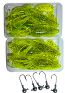 MasterPro Craw Blaster 12cm / 10g Soft Plastic Lure – Chartreuse Black Flake (2 Bags, 8pcs + 5 Jigheads) - Bait Tackle Direct