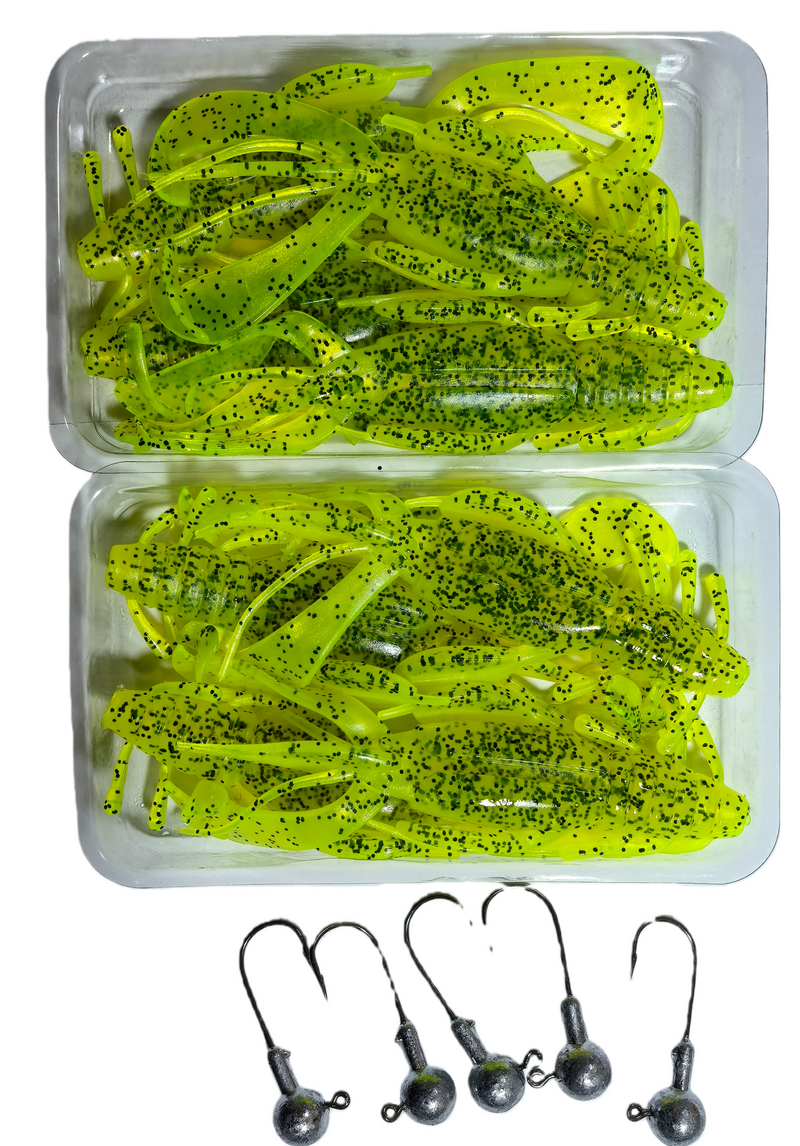 MasterPro Craw Blaster 12cm / 10g Soft Plastic Lure – Chartreuse Black Flake (2 Bags, 8pcs + 5 Jigheads) - Bait Tackle Direct