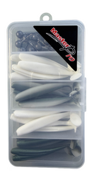 MASTERPRO 10cm Soft Plastic Fishing Kit – 20pcs Paddle Tail Lures + 10 Matching Jigheads + FREE Tackle Box | Flathead, Snapper & Estuary Fishing