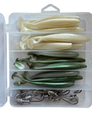 30PCS 12cm Soft Plastics + Jig Heads | White & Natural Colours | Paddle Tail Lures Free Tackle Box At $12.00