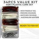 MASTERPRO 34PCS Soft Plastic Lure Kit – Paddle Tail + Jighead – Ready to Fish – Australian Waters