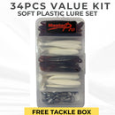 MASTERPRO 34PCS Soft Plastic Lure Kit – Paddle Tail + Jighead – Ready to Fish – Australian Waters