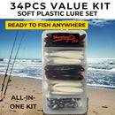 MASTERPRO 34PCS Soft Plastic Lure Kit – Paddle Tail + Jighead – Ready to Fish – Australian Waters