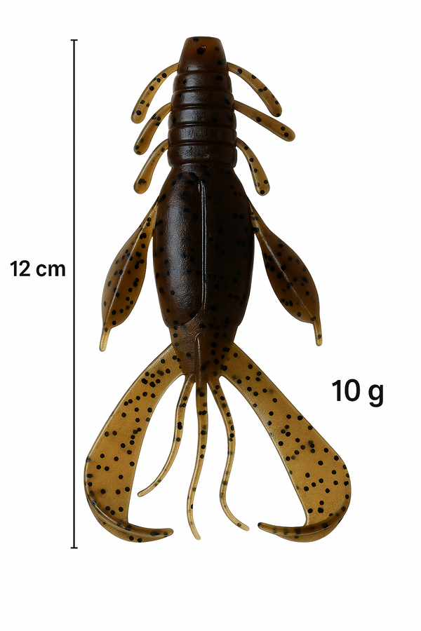 MasterPro Craw Blaster 12 cm / 10 g Soft Plastic Lure – Brown Craw Black Flake (2 Bags, 8 pcs + 5 Jigheads) - Bait Tackle Direct