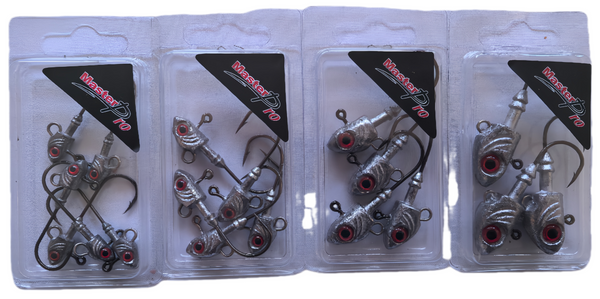 MasterPro Fish-Shaped Jigheads with 3D Eyes are built to perform in Australian waters, offering a full range of weights to suit everything from finesse estuary fishing to heavy offshore jigging. - Bait Tackle Direct
