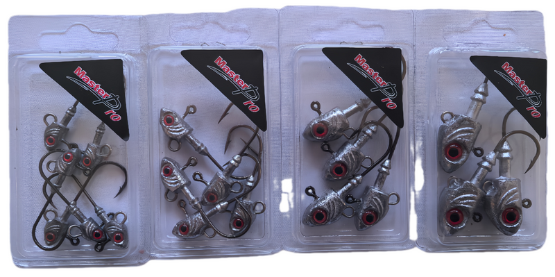 MasterPro Fish-Shaped Jigheads with 3D Eyes are built to perform in Australian waters, offering a full range of weights to suit everything from finesse estuary fishing to heavy offshore jigging. - Bait Tackle Direct