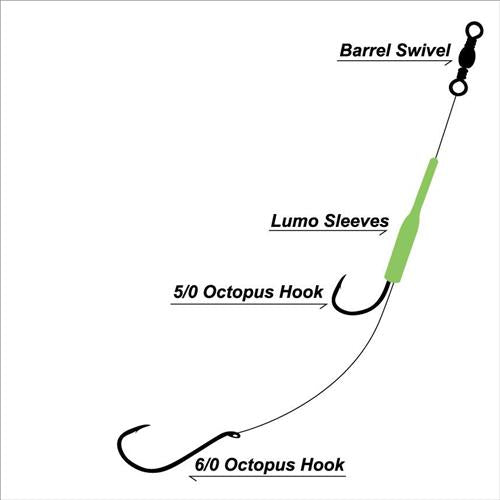 3 X Masterpro Reef & Snapper Running Lumo Fishing Rigs With Double Octopus Hook 5/06/0 - Bait Tackle Direct