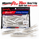 MasterPro 20pcs 6cm Split Tail Soft Plastic Fishing Lures – 1.5g Glitter Baits