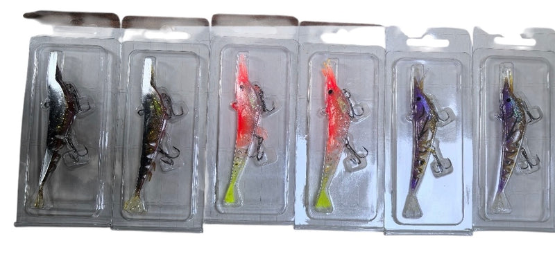 MasterPro Fishing WEIHE Realistic Shrimp Soft Lures – 6 Pack (3 Colors, 10.5cm, 11g)Tackle Hooks