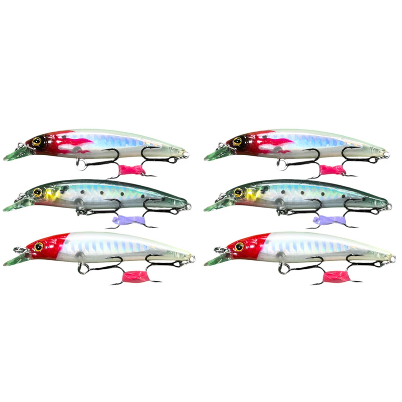 6 X Masterpro Minnow Lures 7.0cm 5.5g  Deth 0.5m on 3 Colours Fishing Tackle