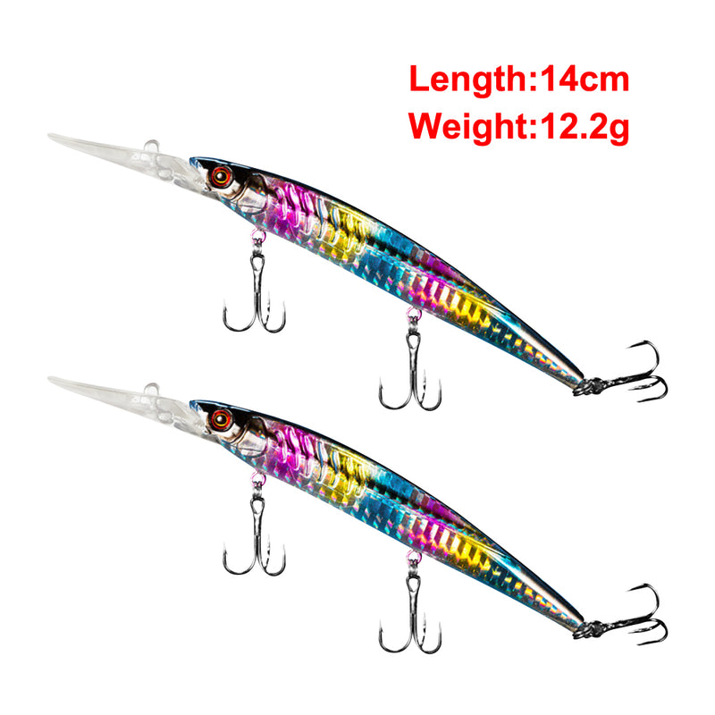 2x Quality Minnow Lure Fishing Hook Tackle 14cm/12g - Bait Tackle Direct
