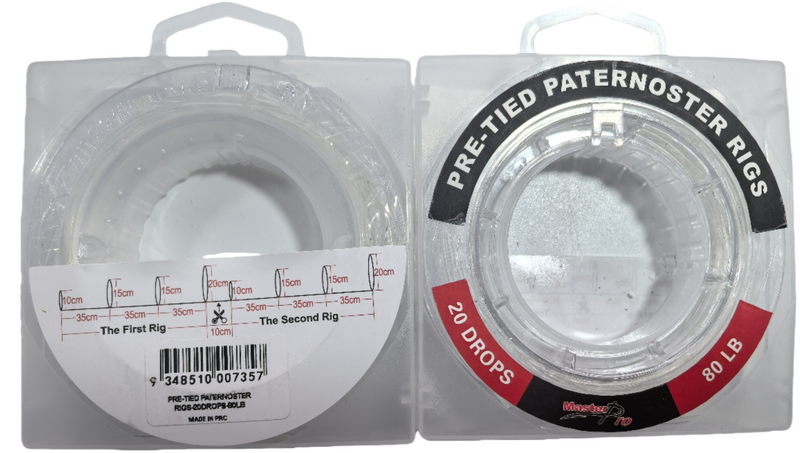 MASTERPRO 80lb Pre-Tied Paternoster Rigs – 2 Spools (20 Drops Each) Fishing Tackle